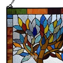 Tiffany Style Colorful World Tree Stained Glass 18in Window Panel Suncatcher