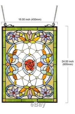 Tiffany Style Decorative Stained Glass Chain Window Hanging Panel 24 x 18