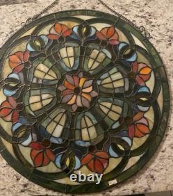 Tiffany Style Design Round Stained Glass Window Panel 15 Inch