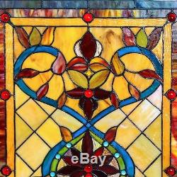 Tiffany Style Firey Hearts And Flowers Stained Glass 24-inch Window Panel