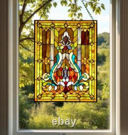 Tiffany Style Fleur de Lis Stained Glass Panel Handcrafted 289 Pieces 25x19in