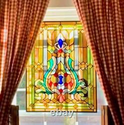 Tiffany Style Fleur de Lis Stained Glass Panel Handcrafted 289 Pieces 25x19in
