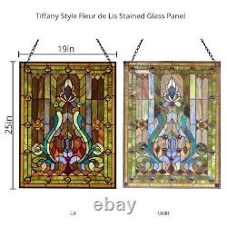 Tiffany Style Fleur de Lis Stained Glass Panel Handcrafted 289 Pieces 25x19in