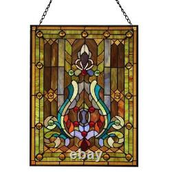 Tiffany Style Fleur de Lis Stained Glass Panel Handcrafted 289 Pieces 25x19in