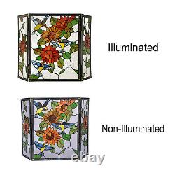 Tiffany Style Floral Stained Glass 3-panel Fireplace Screen