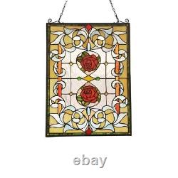 Tiffany Style Floral Stained Glass Window Panel Victorian 24.4 Handcrafted PAIR