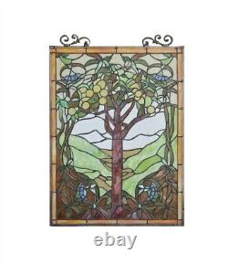Tiffany Style Fruit Tree Design Stained Glass Hanging Window Panel Suncatcher
