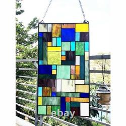 Tiffany-Style Geometric Design Stained Glass Hanging Window Panel Suncatcher