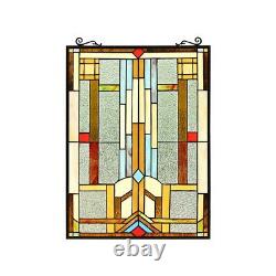 Tiffany-Style Geometric Stained Glass Window Panel 24 T x 18 W Arts & Crafts