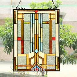 Tiffany-Style Geometric Stained Glass Window Panel 24 T x 18 W Arts & Crafts