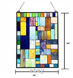 Tiffany-Style Geometric Stained Glass Window Panel & Suncatcher 24 Height