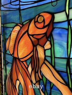 Tiffany Style Goldfish Stained Glass Panel Suncatcher