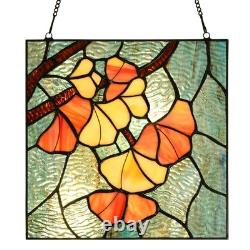 Tiffany Style Handcrafted Stained Glass Ginkgo Leaf Window Panel Art Decor