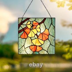 Tiffany Style Handcrafted Stained Glass Ginkgo Leaf Window Panel Art Decor