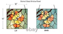 Tiffany Style Handcrafted Stained Glass Ginkgo Leaf Window Panel Art Decor