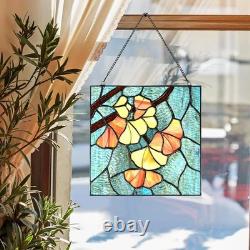 Tiffany Style Handcrafted Stained Glass Ginkgo Leaf Window Panel Art Decor