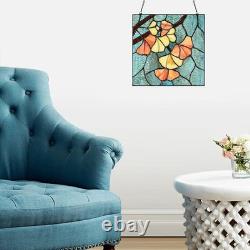 Tiffany Style Handcrafted Stained Glass Ginkgo Leaf Window Panel Art Decor
