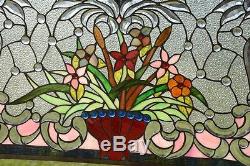 Tiffany Style Jeweled Beveled stained glass window panel Flower 34.75L x 20.7H