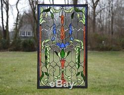 Tiffany Style Jeweled stained glass window panel. 20.5W x 34.75H