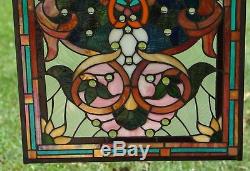 Tiffany Style Jeweled stained glass window panel. 20.5W x 34.75H