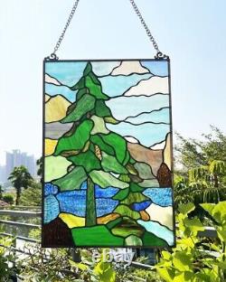 Tiffany Style Landscape Stained Glass Window Panel 20 Tall Nature Art Glass NEW