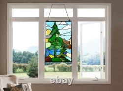 Tiffany Style Landscape Stained Glass Window Panel 20 Tall Nature Art Glass NEW