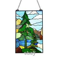 Tiffany Style Landscape Stained Glass Window Panel 20 Tall Nature Art Glass NEW