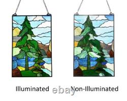 Tiffany Style Landscape Stained Glass Window Panel 20 Tall Nature Art Glass NEW