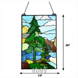Tiffany Style Landscape Stained Glass Window Panel 20 Tall Nature Art Glass NEW