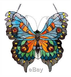 Tiffany Style Large Butterfly Design Stained Cut Glass Window Panel Suncatcher