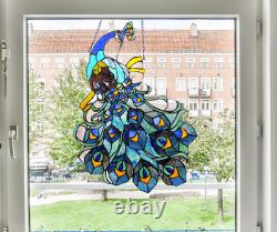Tiffany Style Peacock Stained Glass Window Panel Hanging window Suncatcher