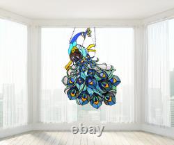 Tiffany Style Peacock Stained Glass Window Panel Hanging window Suncatcher