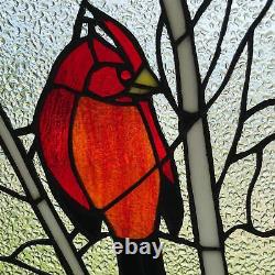 Tiffany Style Red Cardinals Stained Glass Window Panel Suncatcher withHang Chain