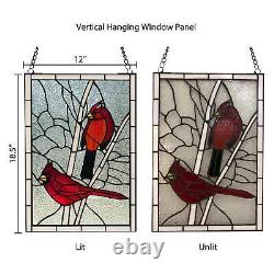 Tiffany Style Red Cardinals Stained Glass Window Panel Suncatcher withHang Chain