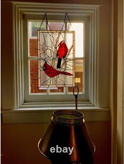 Tiffany Style Red Cardinals Stained Glass Window Panel Suncatcher withHang Chain