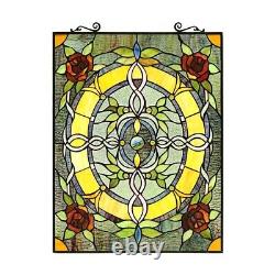 Tiffany-Style Roses & Vines Stained Glass Window Panel 24 Tall x 18 Wide