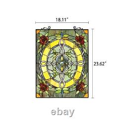 Tiffany-Style Roses & Vines Stained Glass Window Panel 24 Tall x 18 Wide