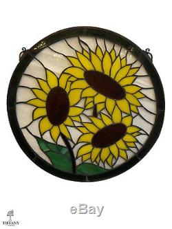 Tiffany Style Round 19 Stained Glass Window Panel with Sunflowers. Beautiful