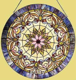 Tiffany Style Round Victorian Stained Glass Window Panel 22 Diameter Suncatcher