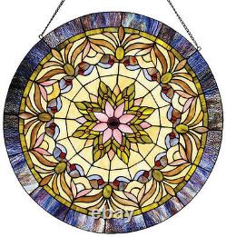 Tiffany Style Round Victorian Stained Glass Window Panel 22 Diameter Suncatcher