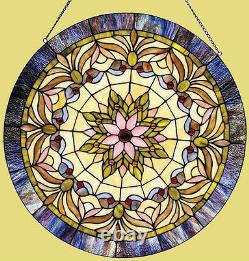 Tiffany Style Round Victorian Stained Glass Window Panel LAST ONE THIS PRICE