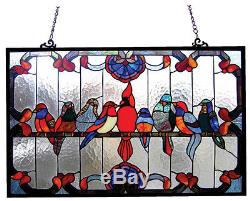 Tiffany Style Singing Birds Stained Glass Window Panel 32 Long x 20 High