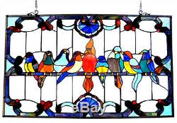 Tiffany Style Singing Birds Stained Glass Window Panel 32 Long x 20 High