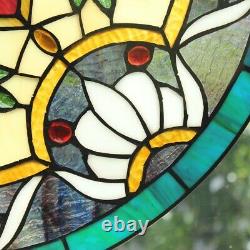 Tiffany Style Stained Glass 20 Round Floral Dragonfly Window Panel Handcrafted