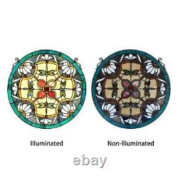 Tiffany Style Stained Glass 20 Round Floral Dragonfly Window Panel Handcrafted