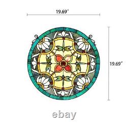 Tiffany Style Stained Glass 20 Round Floral Dragonfly Window Panel Handcrafted