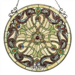 Tiffany Style Stained Glass 23.4 Round Window Panel Handcrafted Victorian