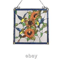 Tiffany Style Stained Glass Birds and Sunflowers Hanging Window Panel Suncatcher