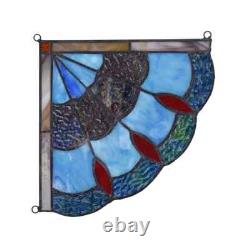 Tiffany Style Stained Glass Corner Window Panel Handcrafted Suncatcher PAIR