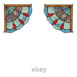 Tiffany Style Stained Glass Corner Window Panel Handcrafted Suncatcher PAIR